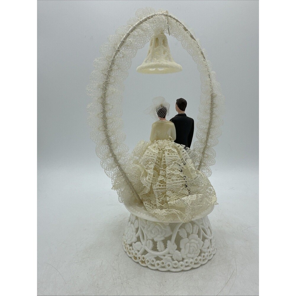 Wedding Cake Topper Bride Groom Lace Bell 1950s Vintage - Picture 9 of 16